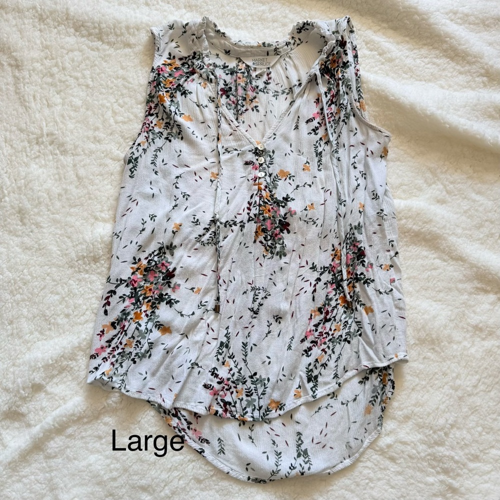 Floral Sleeveless Women's Top - White